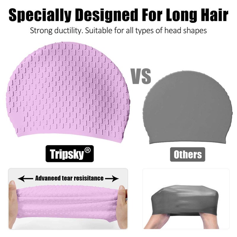Tripsky Silicone Swim Cap,Comfortable Bathing Cap Ideal for Curly Short Medium Long Hair, Swimming Cap for Women and Men, Shower Caps Keep Hairstyle Unchanged (Purple) - Image 3